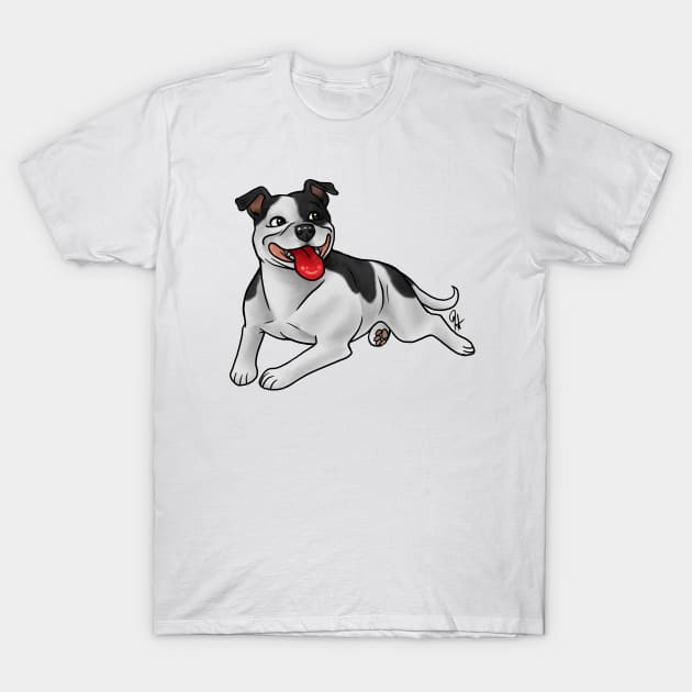 Dog - Staffordshire Bull Terrier - Black and White T-Shirt by Jen's Dogs Custom Gifts and Designs